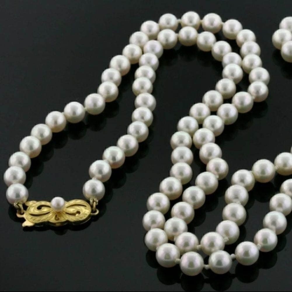 Authentic MIKIMOTO Pearl Strand Necklace 26" 18k Yellow Gold 5.5mm - 6mm